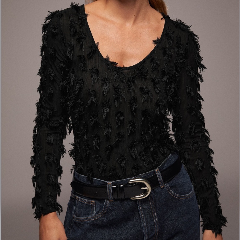 Zara Fringed‎ Bodysuit in Black